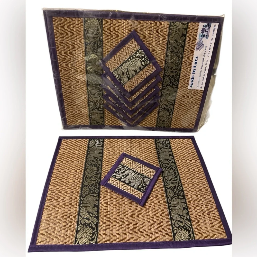 Brand new in the bag Hand-Woven Wicker Reed Placemats Coaster Set of  Set of 6
